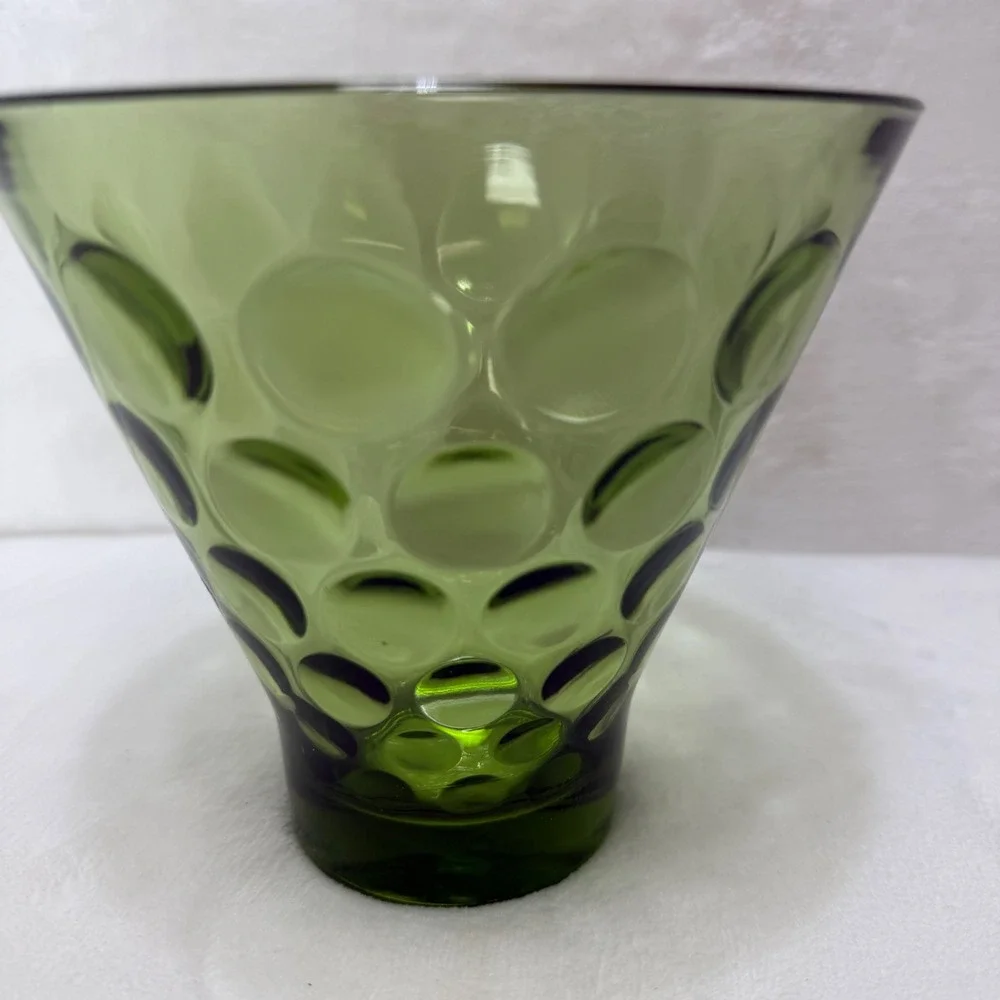 VTG Hazel Atlas Avocado Green Dot El Dorado Candy Dish Thumbprint MCM‎
